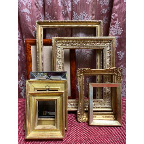 1503 - Six C20th and later various gilt picture frames, max aperture W26cm D36cm, burr wood picture frame a... 