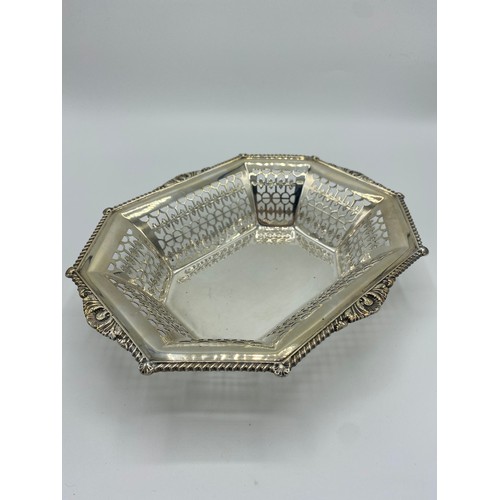 1002 - Victorian hallmarked Sterling silver pierced octagonal dish with shell and gadroon cast border, by H... 