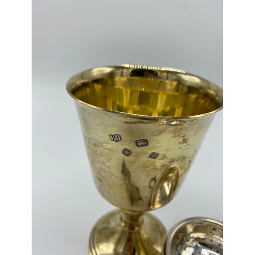 1003 - Hallmarked Sterling silver gilt pedestal cup by F Drury Ltd Sheffield, 1979, H13cm a hallmarked Ster... 
