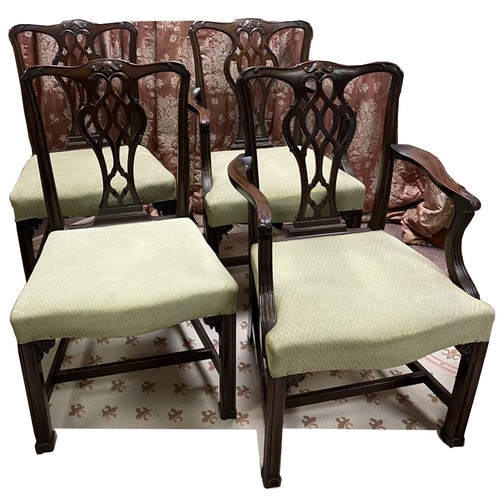 1155 - Set of six Chippendale style mahogany dining chairs with interlaced pierced vase shaped splats and s... 