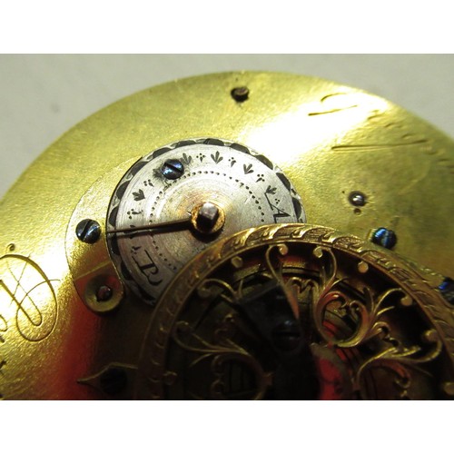 33a - Gregson, Paris, Late C18th open faced key wound pocket watch, white metal case numbered 8844, gilt f... 