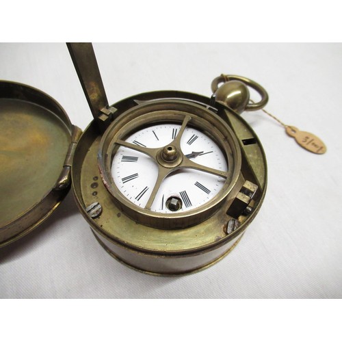 47A - Johannes Burk Patent, mid to late C19th brass cased night watchman's watch. Lacquered brass case wit... 