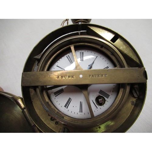 47A - Johannes Burk Patent, mid to late C19th brass cased night watchman's watch. Lacquered brass case wit... 
