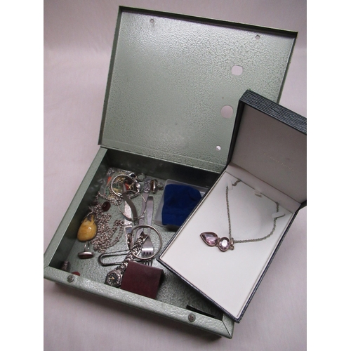 12 - Collection of silver metal costume jewellery, including a cased tear drop pendant on necklace chain,... 