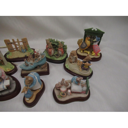 36 - Fourteen Border Fine Arts and Enesco Beatrix Potter figurines on bases, including 