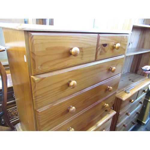 457 - Contemporary Honey Pine Chest of Two Short and Three Long Drawers 85cm Wide, 37cm Deep,75cm High