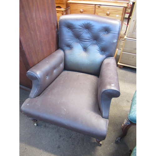 462 - Late 19th Century Gentlemans Club Chair in Brown Leather on Turned Tapering Feet terminating in Bras... 