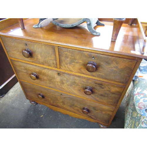 466 - Victorian Mahogany Chest of Two Short and Two Long Drawers with slight raised back on squat turn tap... 