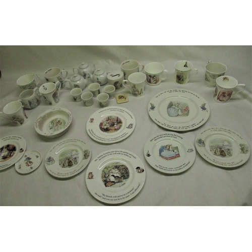 47 - Mixed collection of Beatrix Potter plates, Wedgwood mugs and teapots, Royal Albert Queen's including... 