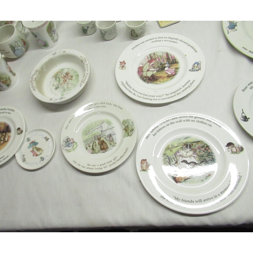 47 - Mixed collection of Beatrix Potter plates, Wedgwood mugs and teapots, Royal Albert Queen's including... 