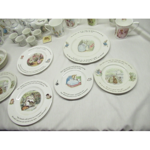 47 - Mixed collection of Beatrix Potter plates, Wedgwood mugs and teapots, Royal Albert Queen's including... 