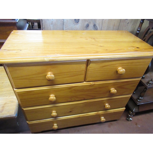 510 - Contemporary honey pine chest of three long drawers W85cm D36.5 H76cm