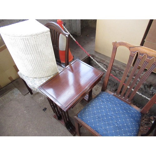 513 - Early 19th C elm dining chair with vase shaped splat and drop in seat and H shaped stretcher, a simi... 