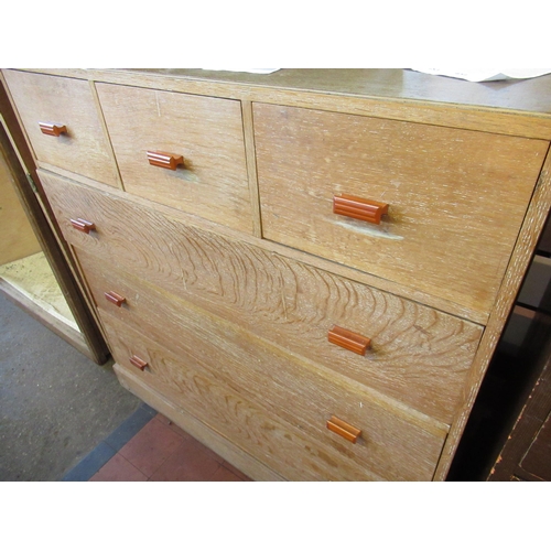 516 - 1930 lined oak chest of drawers with amber bakelite  handles W107 D46 H108, similar double door ward... 