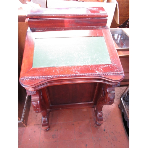 519 - C20th Victorian style mahogany finish Davenport with lift up writing surface inset green leather top... 