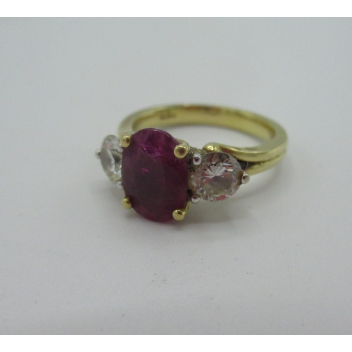 531 - 18ct gold diamond and ruby ring stamped DIA 104, 750  Size N 5.4g