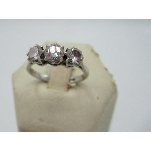 536 - Platinum three stone diamond ring stamped PLAT Size O 1/2 gross 3.3g