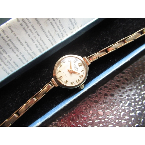 546 - Bernex C20th  ladies hand wound wristwatch 9ct gold case on expanding gold bracelet 15 jewel incablo... 