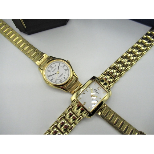 548 - Ladies Rotary quartz wristwatch rectangular gold plated case in integral bracelet case back stamped ... 