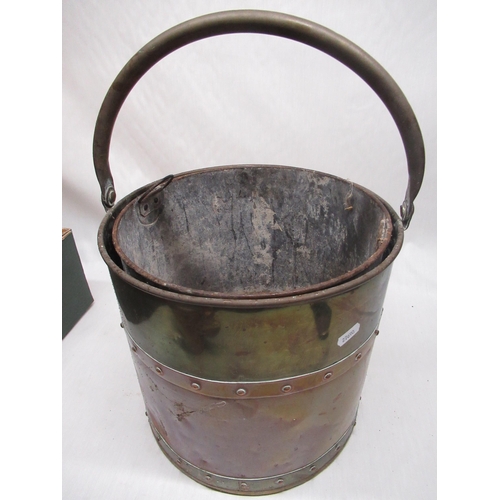 561 - Early C20th copper and brass coal bucket with galvanized lift out liner and hinged handle H48cm, C19... 