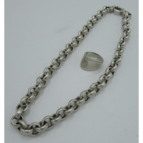6 - Hallmarked Sterling silver chunky belcher chain with spring ring clasp L45cm and a hallmarked Sterli... 