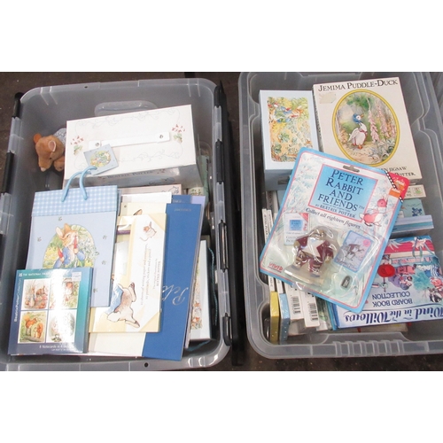 60a - Two boxes of Beatrix Potter related jigsaws, toys, board games etc.