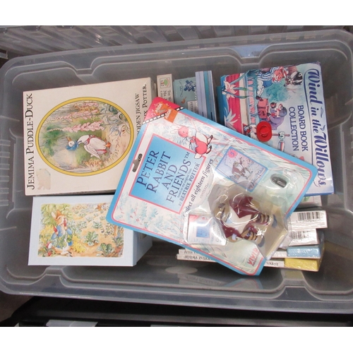 60a - Two boxes of Beatrix Potter related jigsaws, toys, board games etc.