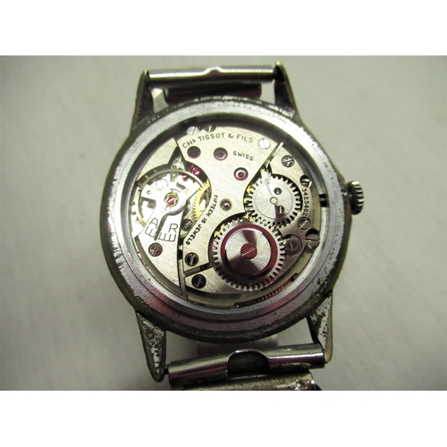 61 - 1950's Tissot hand wound wristwatch, chrome plated case on later everflex strap, snap on stainless s... 