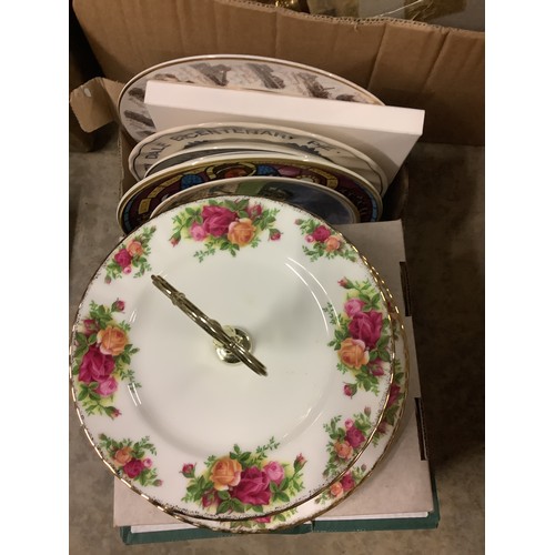 494 - Royal Albert two tier porcelain cake stand, Blackburn 1961 commemorative plate with inscription to r... 