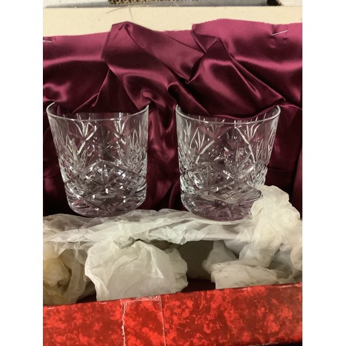 492 - Boxed royal crystal rock pair of champagne flutes, Doulton international crystal pair of whisky tumb... 