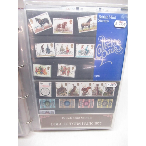 15 - GB post office year packs 1968-80, other souvenir packs in maroon, and year pack album