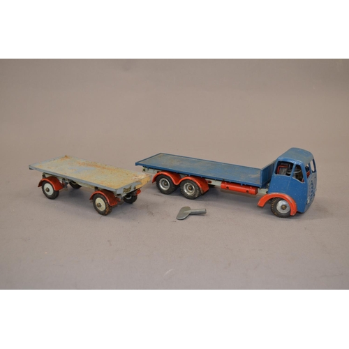 35 - Rare vintage Shackleton toys 1950's blue Foden F G lorry with key and trailer