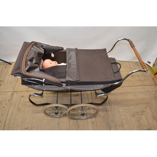 62 - Silver cross brown and grey coach built Charles push chair with metal body work and a separate silve... 
