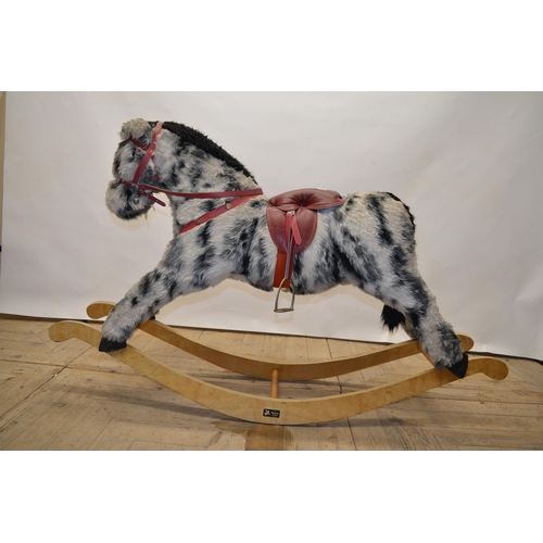 65 - Modern style Pegasus of Crew rocking horse with faux fur body