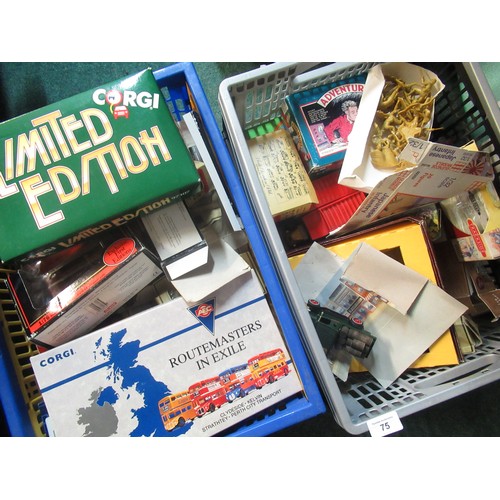 75 - Two boxes containing a collection of limited edition Corgi cars, commercial vehicles, buses, The Adv... 