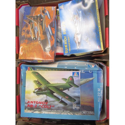 88 - Collection of unmade boxed models of aircraft including Sukhoi SU-25, Antonov Colt TU-22 M backfire ... 