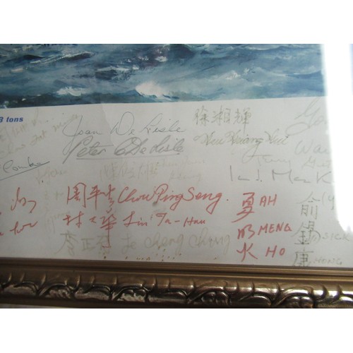 66 - Large print of the Queen Elizabeth Cunard Line signed by the crew, in gilded frame