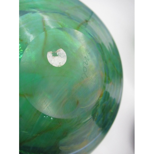 59 - Mdina green glass vase signed Mdina Glass, 1975 (unknown signature) H16cm, coloured glass bowl, a pa... 