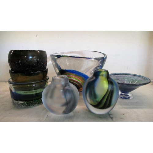 62 - Collection of Kosta Sweden coloured glassware including five bowls and two vases (7)