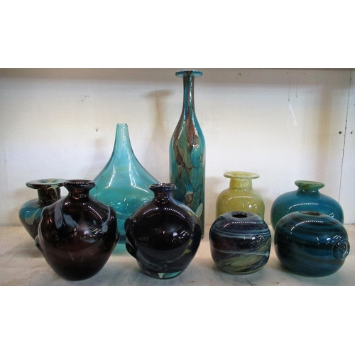 65 - Collection of coloured glass vases including one in the style of Michael Harris-onion vase (9)