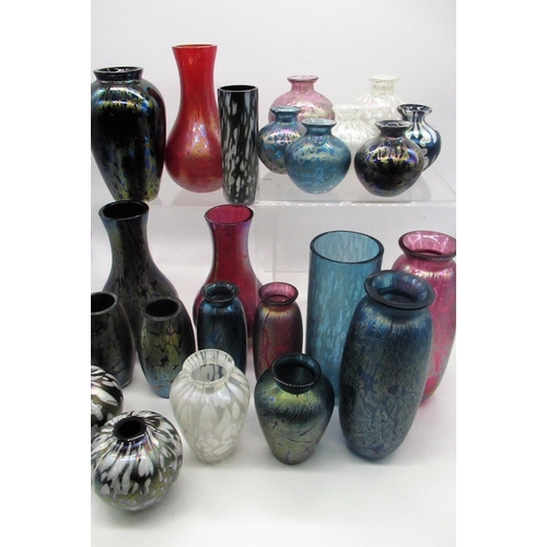 69 - Collection of Royal Brierley iridescent vases of various colours, designs and sizes, all signed Roya... 