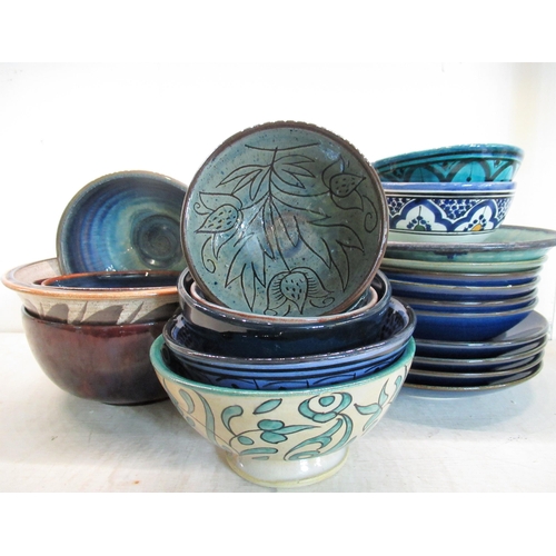 100 - Collection of hand painted and glazed earthenware bowls and plates