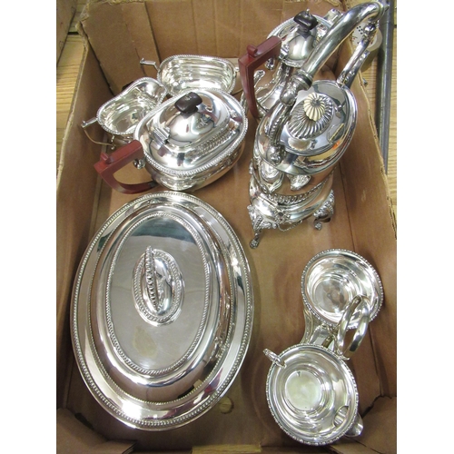 135 - Mid C20th Walker & Hall Georgian style four piece tea set, stamped on base, C19th silver plated spir... 