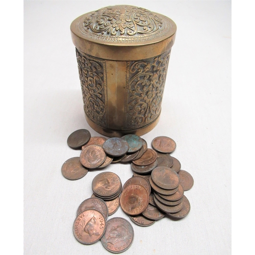 149 - Indo-Persian brass lidded box containing farthings