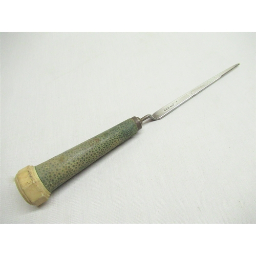 155 - Asprey & Co. inter-war silver, ivory and shagreen letter opener, plain silver blade with shagreen ha... 