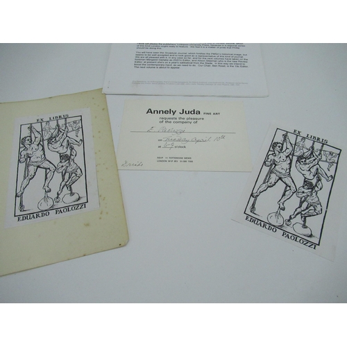 165 - Two ex-libris stickers for Sir Eduardo Paolozzi, invitation card to the artist from Annely Juda and ... 