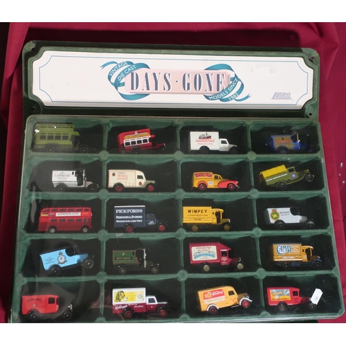 546 - Lledo vintage Diecast Days Gone display cabinet containing a collection of promo. vans incl. Fisherm... 