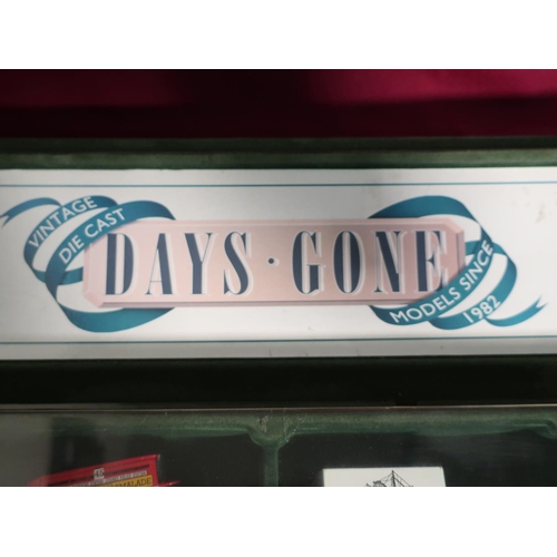 546 - Lledo vintage Diecast Days Gone display cabinet containing a collection of promo. vans incl. Fisherm... 