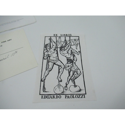 165 - Two ex-libris stickers for Sir Eduardo Paolozzi, invitation card to the artist from Annely Juda and ... 