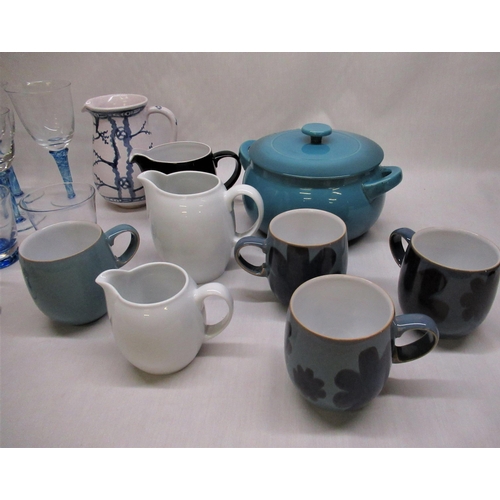 179 - Collection of mixed Denby mugs, jugs, a pot, and an assortment of glasses